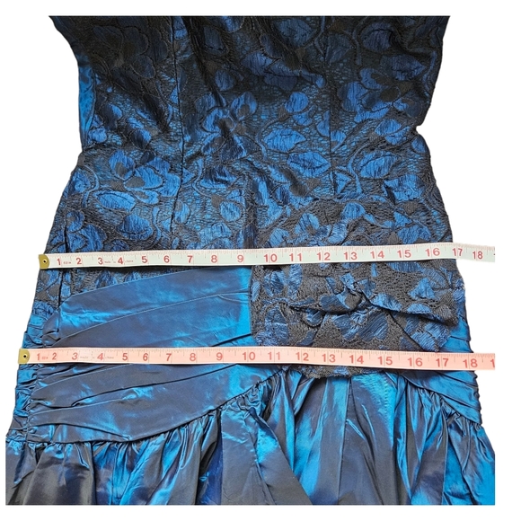 Vintage ILGWU cobalt blue strapless evening gown dress asymmetrical black lace 6 - Picture 16 of 17